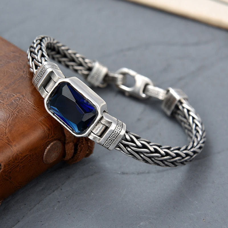 Fortune Jewel Retro Blue Acrylic Dragon Keel Braided Design Healing Wealth Buckle Bracelet