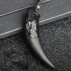 Fortune Jewel Natural Black Obsidian Ice Obsidian Rainbow Obsidian Wolf Tooth Pattern Strength Necklace Pendant