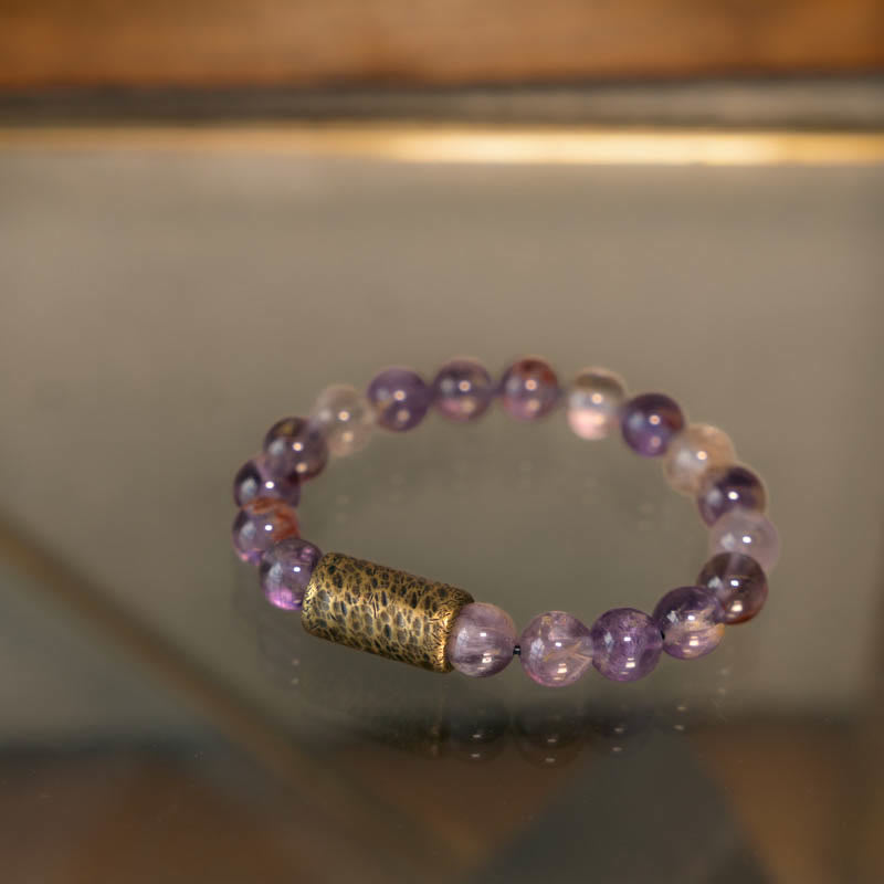 Fortune Jewel White Crystal Red Hematoid Quartz Gold Rutilated Quartz Purple Phantom Protection Bracelet