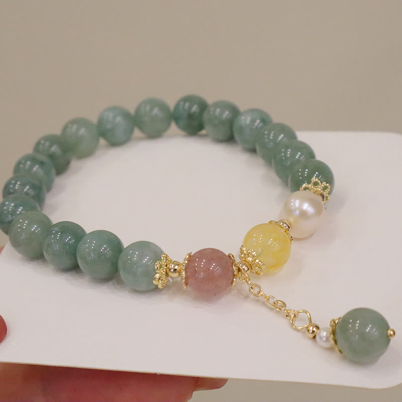 Fortune Jewel Jade Pearl Strawberry Quartz Abundance Luck Bead Charm Bracelet