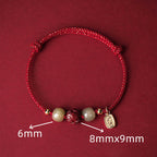 Fortune Jewel 14K Gold Plated Hetian Jade Cinnabar Lotus Luck Handcrafted Rope Bracelet