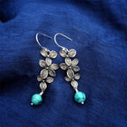 Fortune Jewel 925 Sterling Silver Turquoise Lazurite Flower Leaf Serenity Protection Hook Drop Dangle Earrings