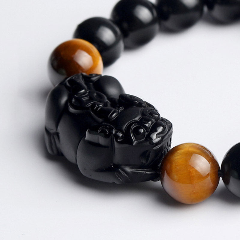 Fortune Jewel FengShui PiXiu Rainbow Obsidian Tiger Eye Wealth Bracelet