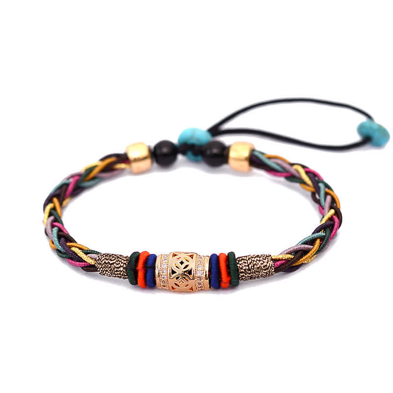 Fortune Jewel Tibetan Handmade Eight Thread Knot Copper Coin Luck Weave String Bracelet