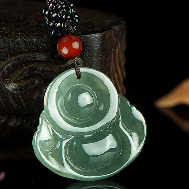 Fortune Jewel Laughing Buddha Jade Abundance String Necklace Pendant Fortune Jewel