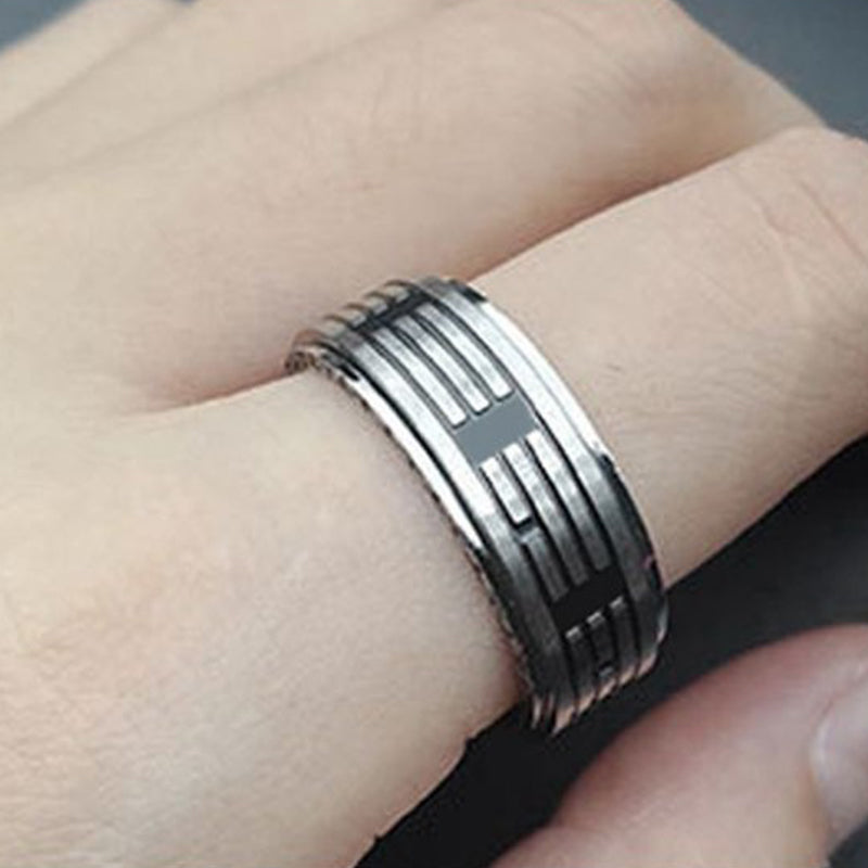 Fortune Jewel Bagua Yin Yang Titanium Steel Balance Rotatable Ring Fortune Jewel