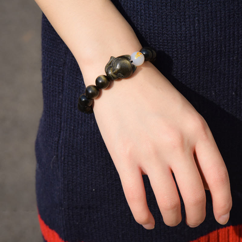 Fortune Jewel Natural Rainbow Obsidian Gold Sheen Obsidian Silver Sheen Obsidian Fox Healing Bracelet