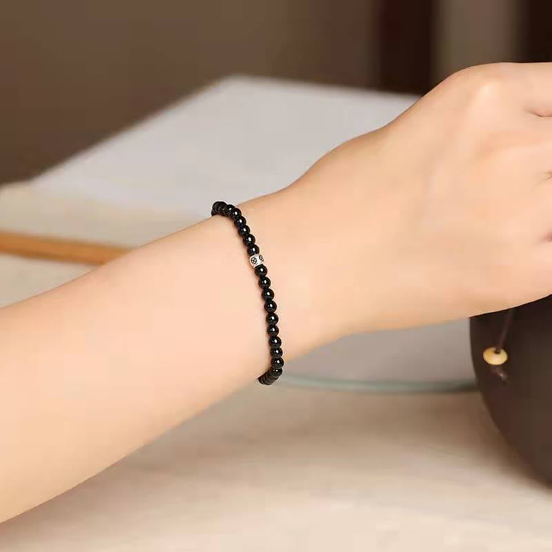 Fortune Jewel Natural Black Obsidian Smoky Quartz Purification Strength Bracelet