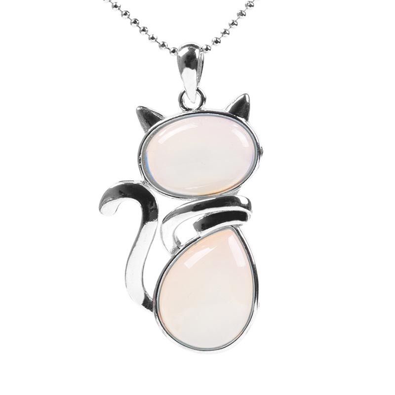 Fortune Jewel Cat Pattern Natural Crystal Protection Necklace Pendant