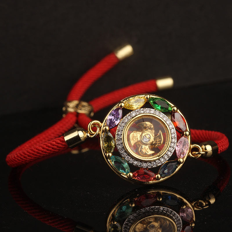 Fortune Jewel Colorful Zircon Copper Wealth Luck Rotation Bracelet Necklace Pendant