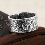 Fortune Jewel 999 Sterling Silver Lotus Symbol Heart Sutra Protection Ring Fortune Jewel