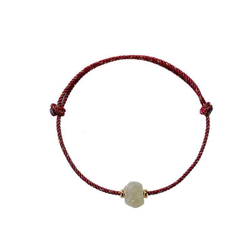 Fortune Jewel 925 Sterling Silver Plated Gold Hetian Jade Lotus Luck Red String Bracelet
