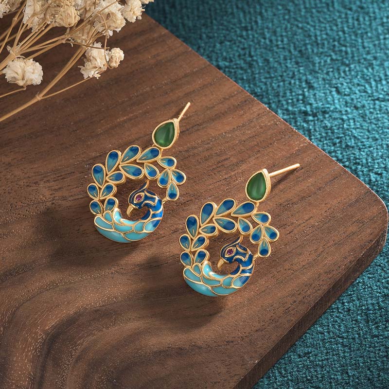 Fortune Jewel Natural White Peacock Green Agate Fortune Earrings