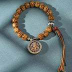 Fortune Jewel Natural Tibetan Camel Bone Swastika Dzi Bead Shankha Buddha Charm Kirtimukha Luck Protection Tassel Bracelet