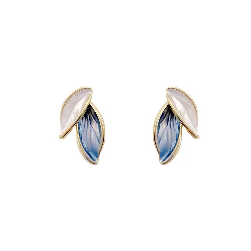 Buddha Stones Leaf Design Luck Stud Earrings