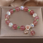Fortune Jewel Strawberry Quartz Rutilated Quartz Fluorite Flower Healing Bracelet