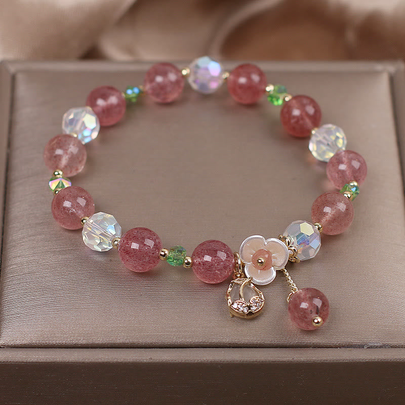 Fortune Jewel Strawberry Quartz Rutilated Quartz Fluorite Flower Healing Bracelet