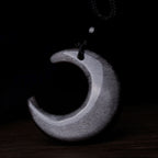 Fortune Jewel Natural Silver Sheen Obsidian Selenite Crystal Crescent Moon Yin Yang Couple Protection Necklace Pendant
