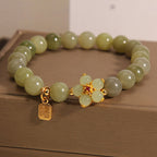 Fortune Jewel Green Jade Flower Fu Character Charm Luck Bracelet
