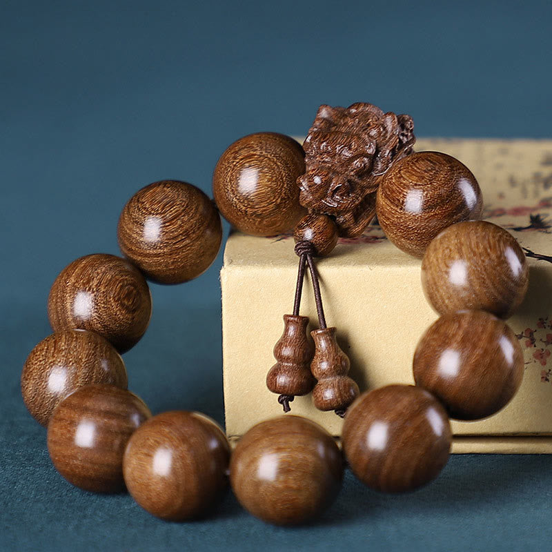 Fortune Jewel Rosewood Green Sandalwood Small Leaf Red Sandalwood Dragon Carved Protection Bracelet