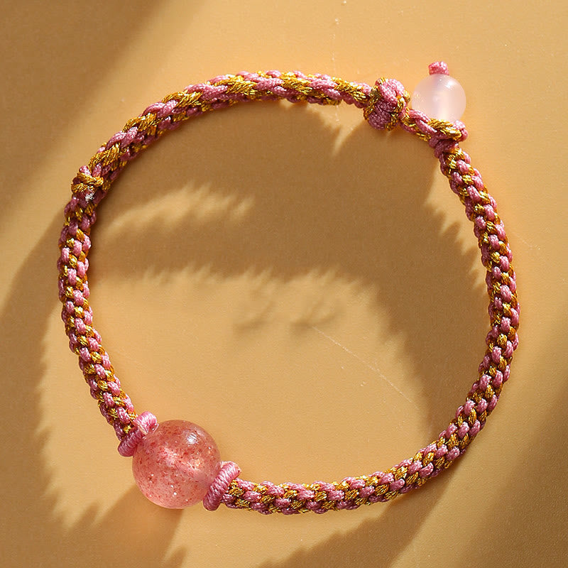 Fortune Jewel Handmade Red Agate Amethyst Golden Rutilated Quartz Pink Crystal Bead Calm Braided Bracelet