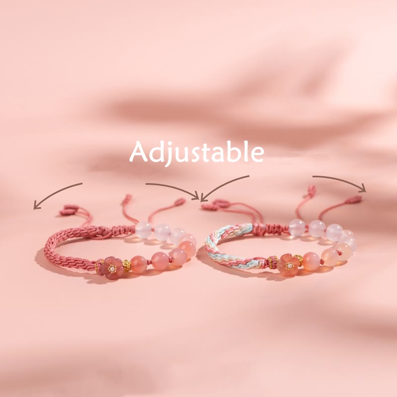 Fortune Jewel Natural Gradient Agate Reincarnation Knot Peach Blossom Wealth Luck Handmade String Bracelet