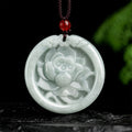 Fortune Jewel Natural Jade Lotus Flower Carved Prosperity Necklace Pendant Fortune Jewel