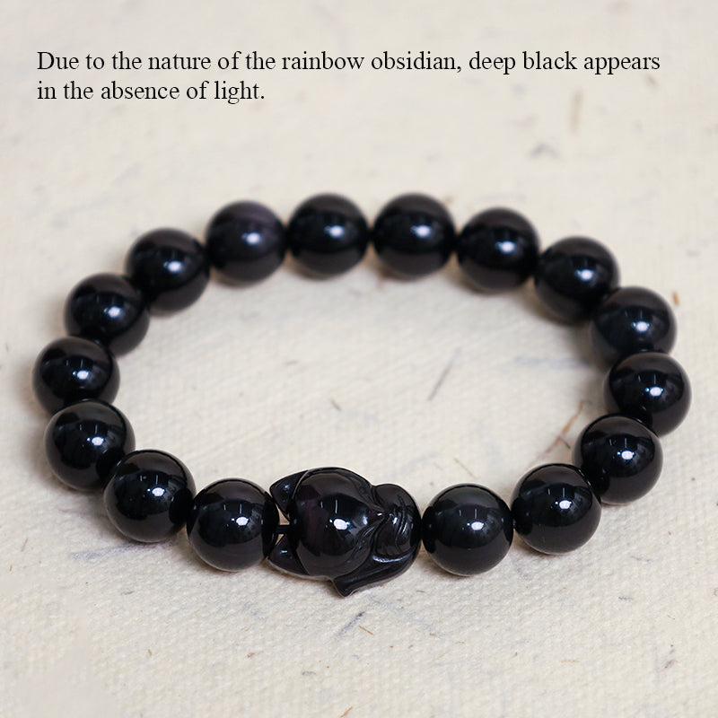 Fortune Jewel Rainbow Obsidian Fox Healing Positive Bracelet