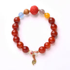 Fortune Jewel Natural Red Agate Peace Talisman Fu Character Dragon Tail Confidence Charm Bracelet