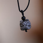 Fortune Jewel Natural Silver Sheen Obsidian Dancing Lion Protection Necklace Pendant