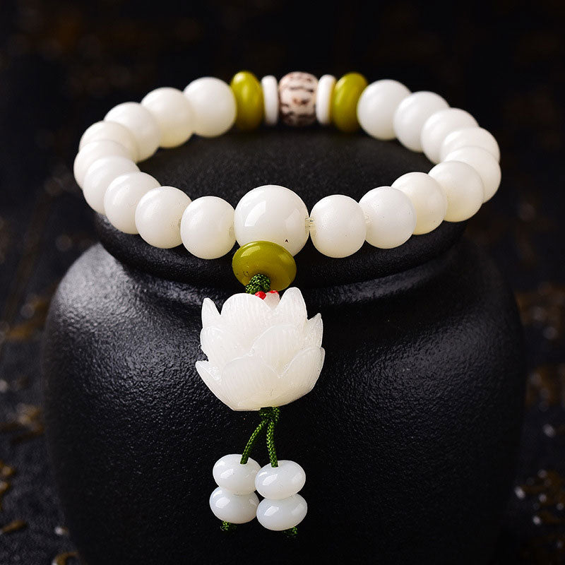 Fortune Jewel Lotus Natural White Bodhi Seed Luck Bracelet