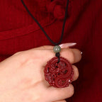 Fortune Jewel Year Of The Dragon Natural Cinnabar Hetian Jade Bead Copper Coin Attract Wealth Strength Necklace Pendant