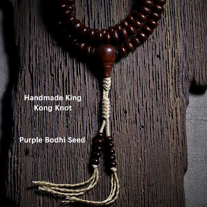Fortune Jewel Natural Tibet 108 Mala Beads Purple Bodhi Seed Three-eyed Dzi Bead Copper Dorje Harmony Bracelet