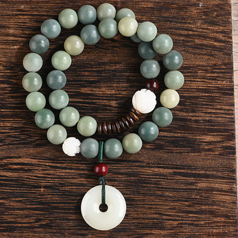 Fortune Jewel Cyan Bodhi Seed Lotus Jade Peace Buckle Wisdom Double Wrap Bracelet