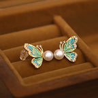 Fortune Jewel 925 Sterling Silver Posts 18K Gold Plated Copper Natural Pearl Butterfly Healing Stud Earrings