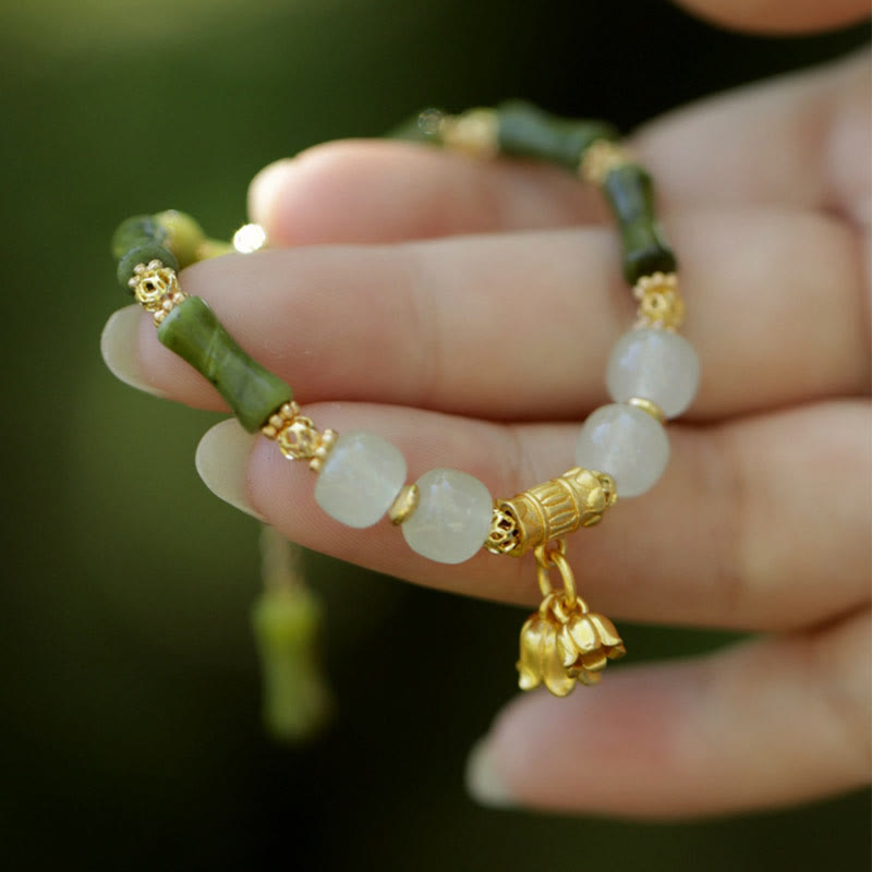 Fortune Jewel Green Bamboo Jade Lily of the Valley Wealth Bracelet