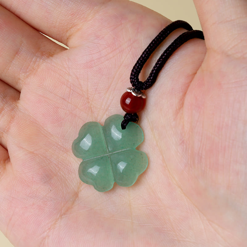 Fortune Jewel 925 Sterling Silver Green Aventurine Four Leaf Clover Luck Leather Rope Necklace Pendant