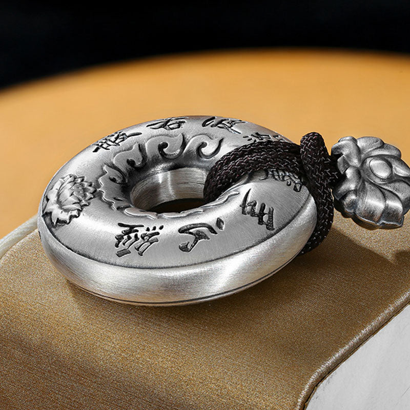 Fortune Jewel 999 Sterling Silver Heart Sutra Lotus Peace Buckle Necklace Pendant Fortune Jewel