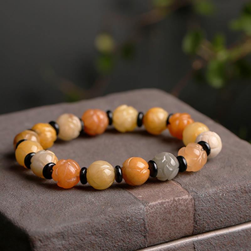 Fortune Jewel Golden Silk Jade Lotus Wealth Luck Bracelet