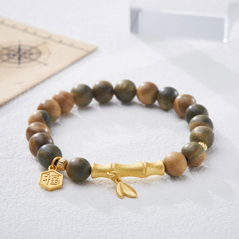 Fortune Jewel Green Sandalwood Fu Character Bamboo Soothing Bracelet