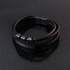 Fortune Jewel Leather Multi-Layer Titanium Steel Balance Braided Magnetic Buckle Bracelet