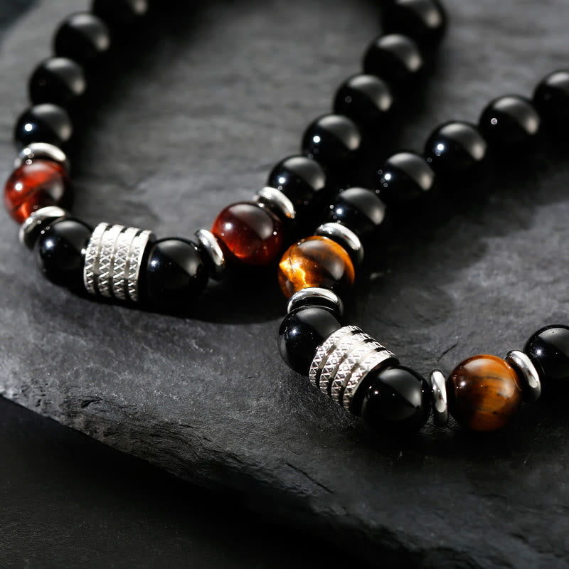 Fortune Jewel Natural Black Obsidian Tiger Eye Strength Fulfillment Bracelet