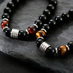Fortune Jewel Natural Black Obsidian Tiger Eye Strength Fulfillment Bracelet