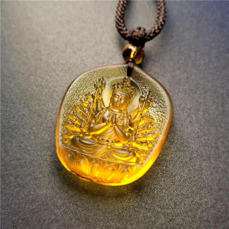 Fortune Jewel Chinese Zodiac Natal Buddha Blessing Liuli Crystal Compassion Necklace Pendant Fortune Jewel