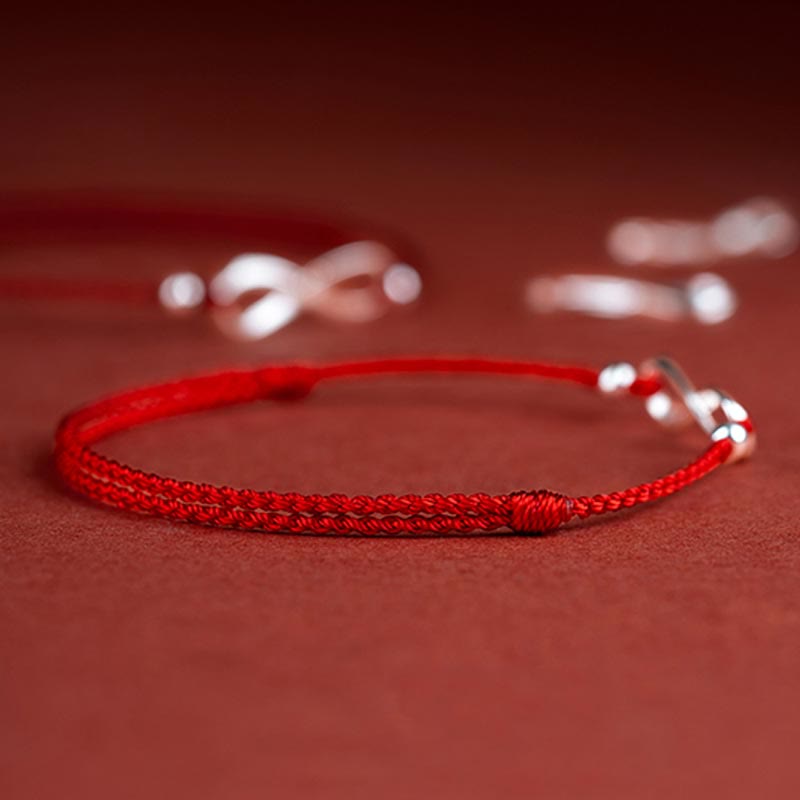 Fortune Jewel 925 Sterling Silver Endless Knot Protection Luck Red String Bracelet Anklet