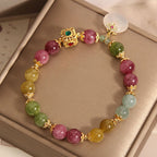 Fortune Jewel Colorful Tourmaline Peace Buckle Charm Wisdom Bracelet