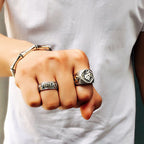 Fortune Jewel 925 Sterling Silver Sanskrit Design Carved Protection Adjustable Ring