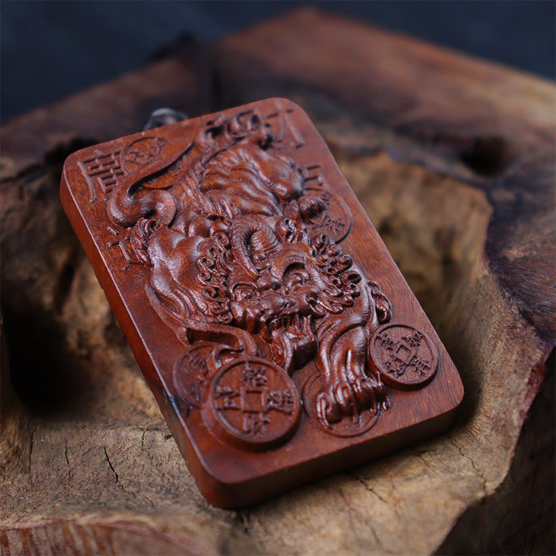 Fortune Jewel Natural Lightning Struck Jujube Wood PiXiu Copper Coin Good Fortune Necklace Pendant