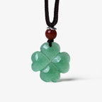 Fortune Jewel 925 Sterling Silver Green Aventurine Four Leaf Clover Luck Leather Rope Necklace Pendant