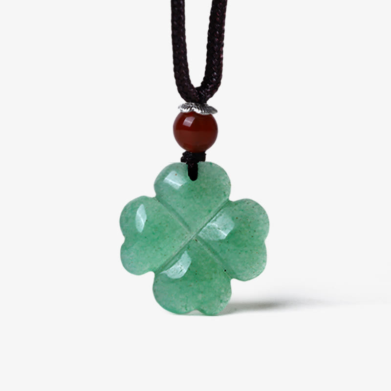 Fortune Jewel 925 Sterling Silver Green Aventurine Four Leaf Clover Luck Leather Rope Necklace Pendant